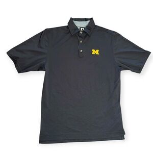 Foot Joy Tonal Dot Print Golf Shirts - Navy Michigan Embroidered Sports Team